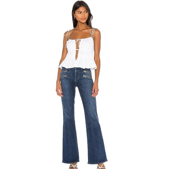 New Lovers + Friends Bailey Flare Moto Jeans Womens 27 Sotelo Blue Pants